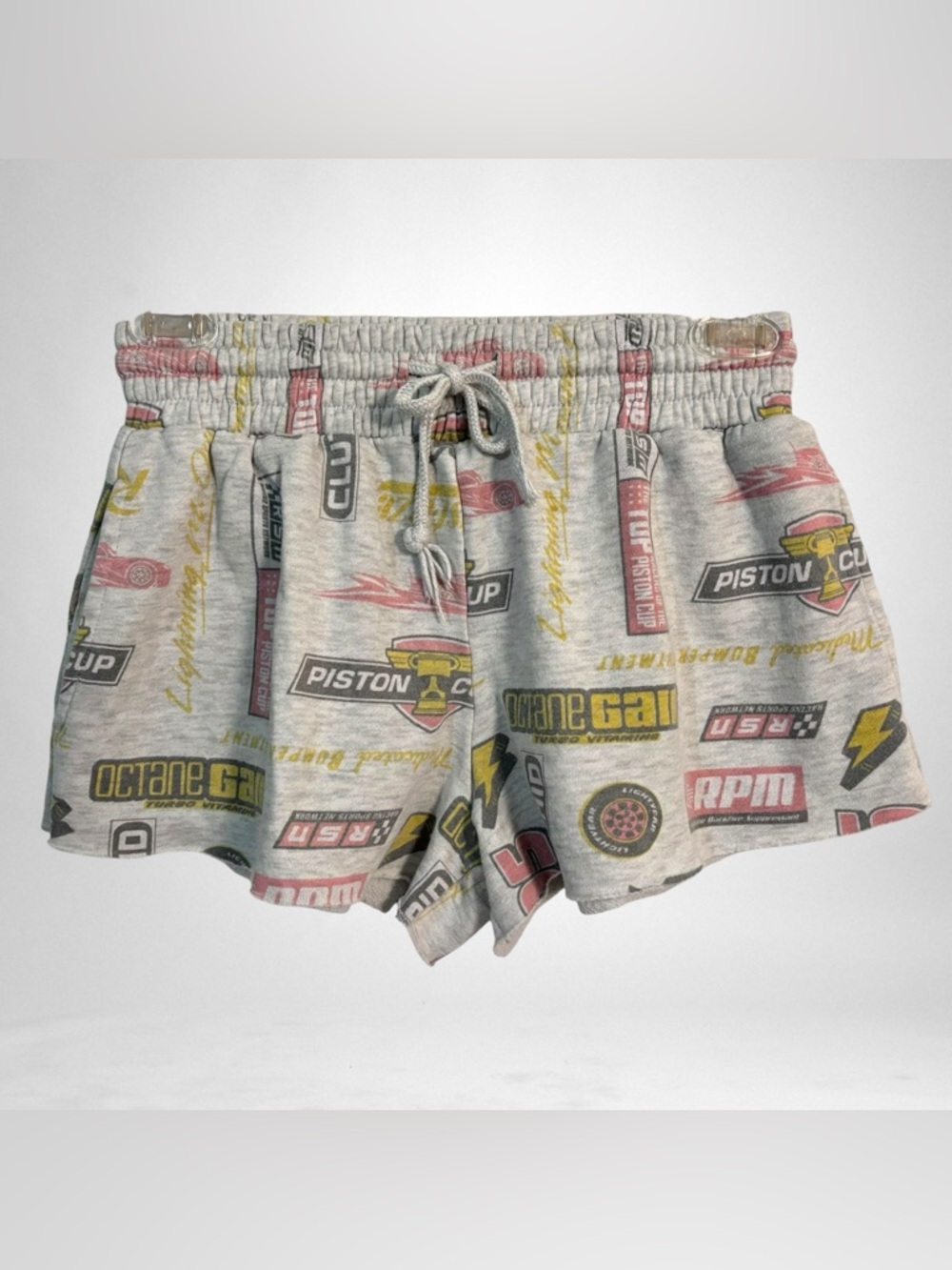 Pixar Cars Lightning McQueen Piston Cup Grey Drawstring Lounge Sweat Shorts Sz S